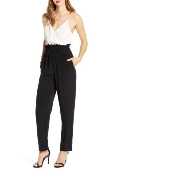 Plus Size W Leith Surplice Paperbag Detail Jumpsuit - Picture 1 of 3